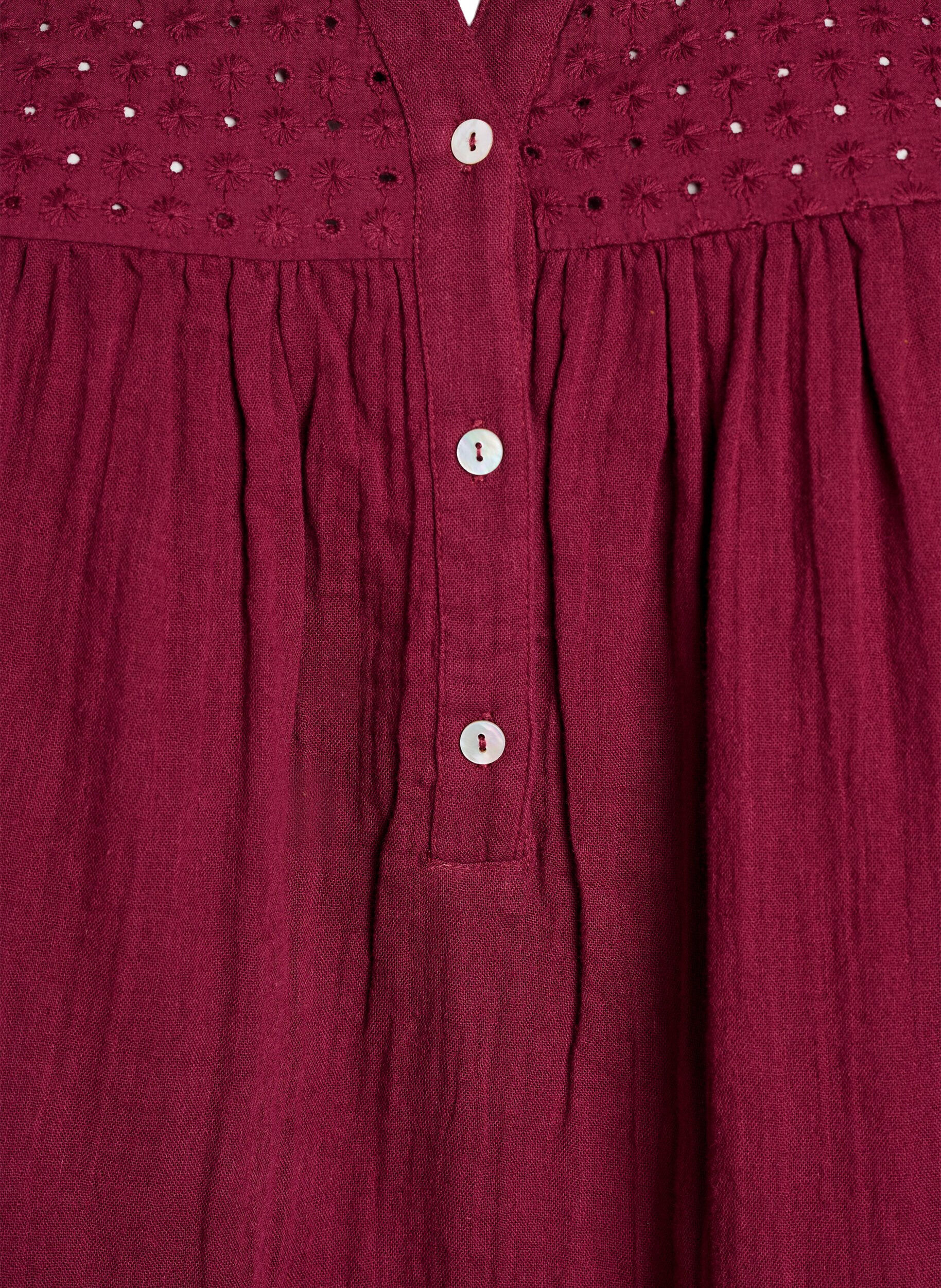 Zizzi Paita puuvillamusliinissa, jossa broderie anglaise -kirjailu, Tumma Bordeaux, Packshot image number 2