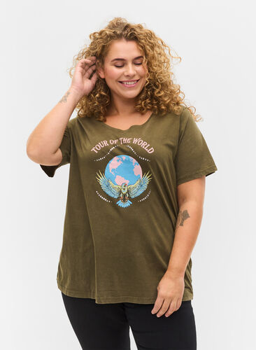 Lyhythihainen puuvillainen t-paita painatuksella, Ivy Green Wash, Model image number 0