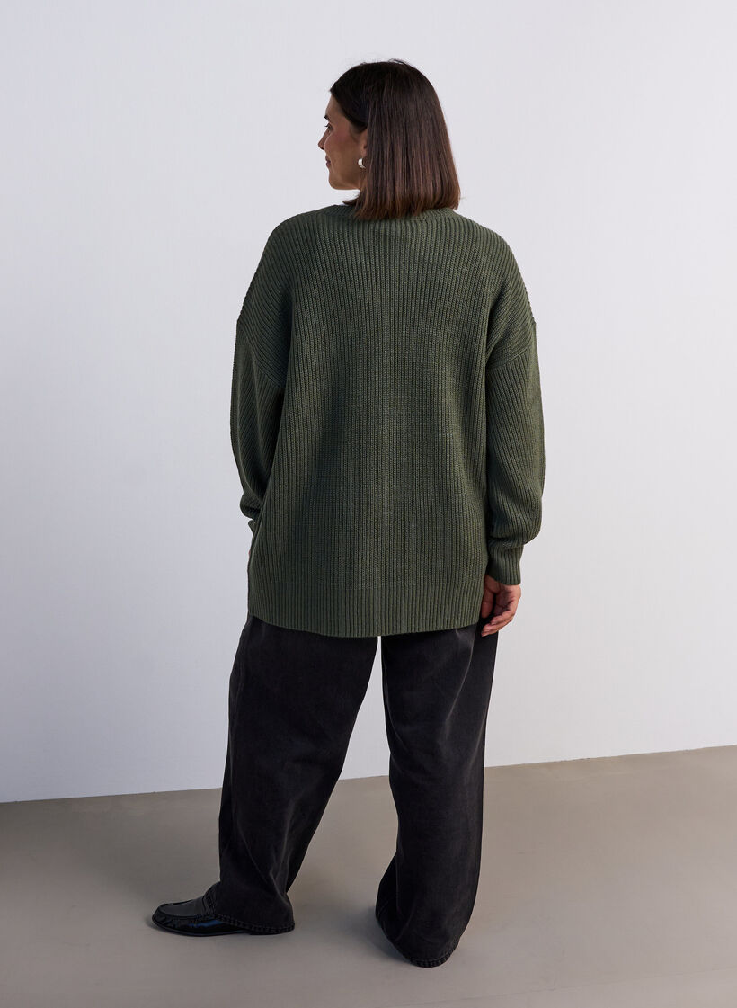 Pitk&auml; ribbineulepusero V-p&auml;&auml;ntiell&auml;, Vihre&auml;, Model image number 2