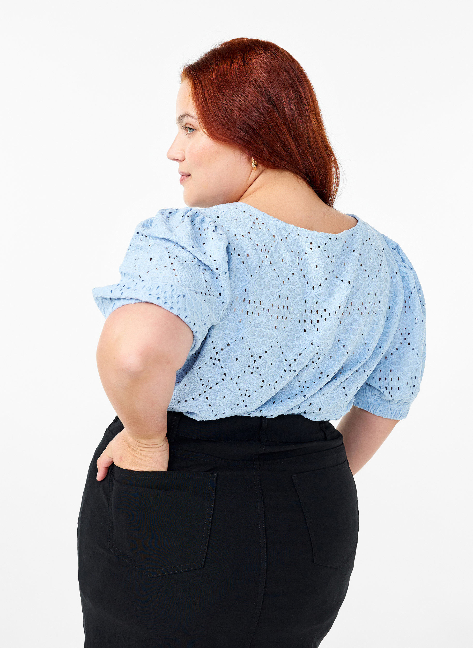 ZizziLyhythihainen pusero, jossa on pitsikuviointi., Cashmere Blue, Model image number 1