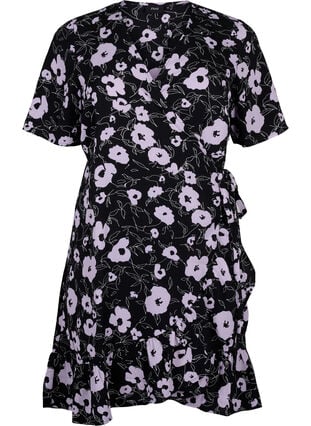 Kukkakuvioitu lyhythihainen mekko, Black Flower AOP, Packshot image number 0