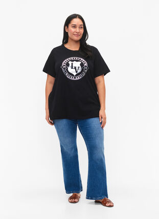T-paita ekologisesta puuvillasta T-paita ekologisesta puuvillasta painatuksella , Black W. Silver LA, Model image number 2