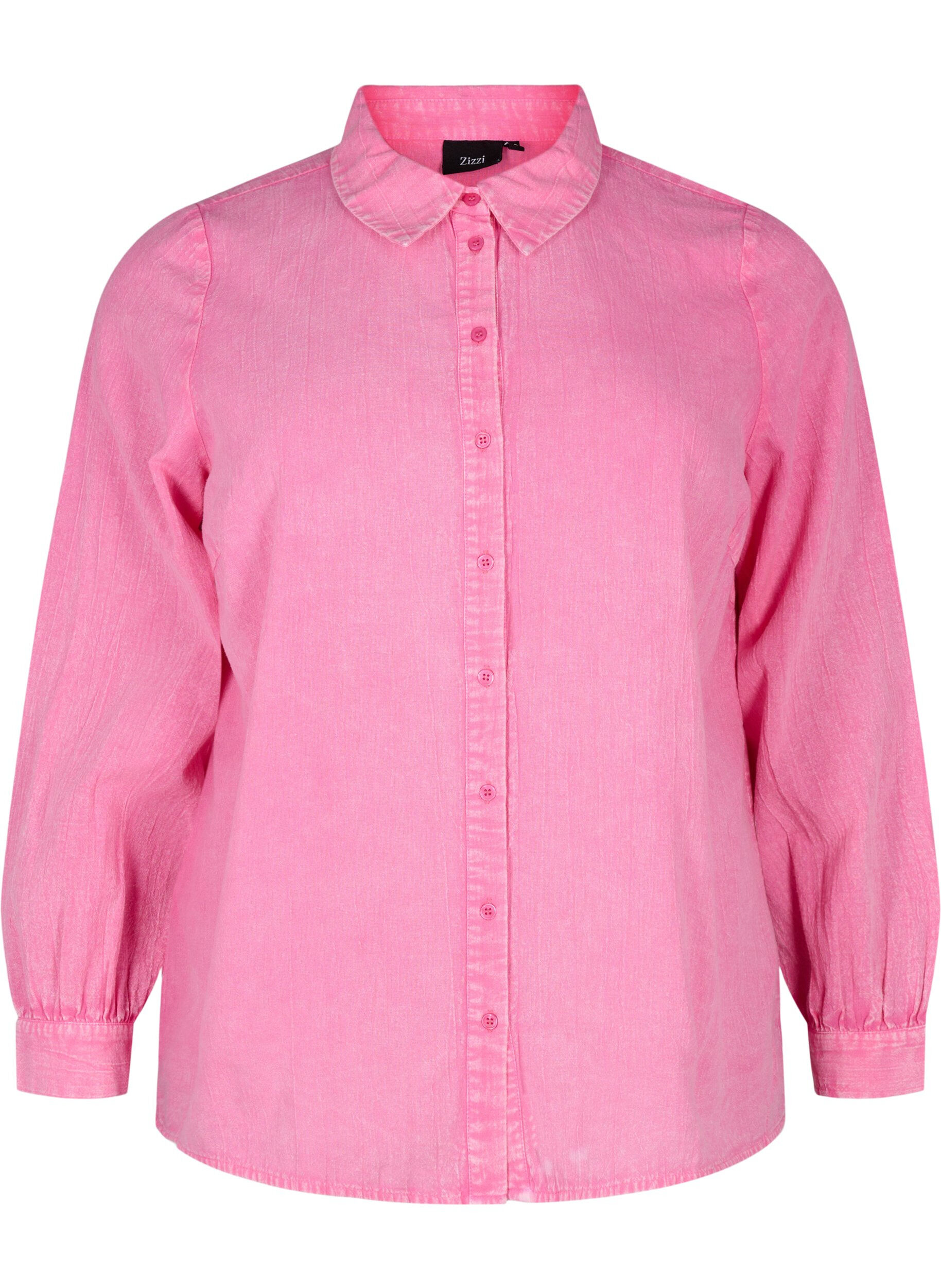 Zizzi Yksiv&auml;rinen denim-paita, Pink Power, Packshot image number 0