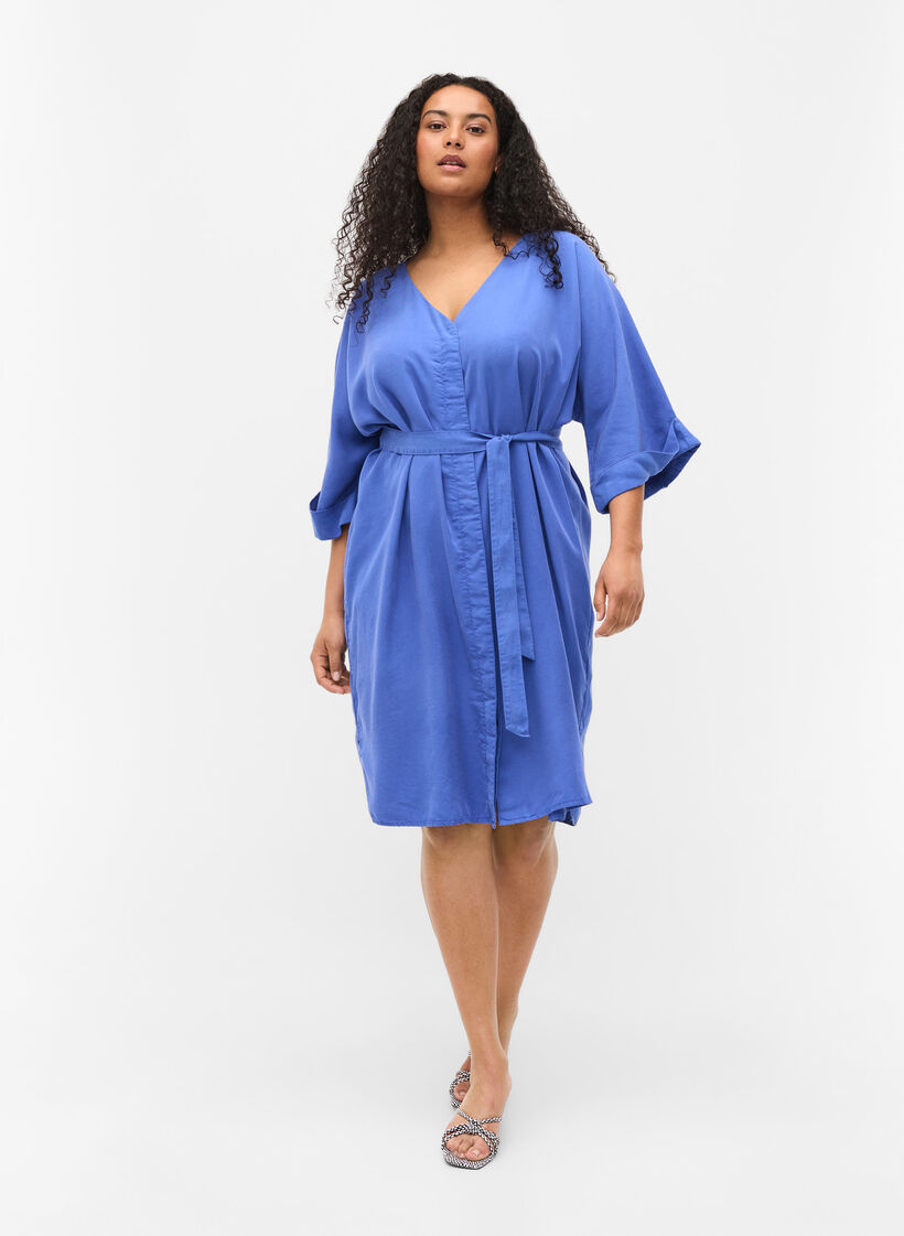 Mekko 3/4-hihoilla ja nauhalla, Sininen, Model image number 1