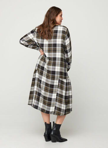 Checked viscose dress, Army Check, Model image number 1
