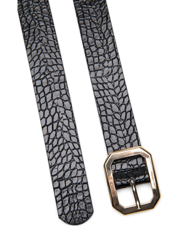 Tekonahkainen vy&ouml;, jossa on krokotiilikuvio, Black w. Gold Buckle, Packshot image number 1