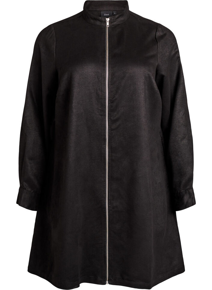 Pitkä paita tekonahasta vetoketjulla, Musta, Packshot image number 0