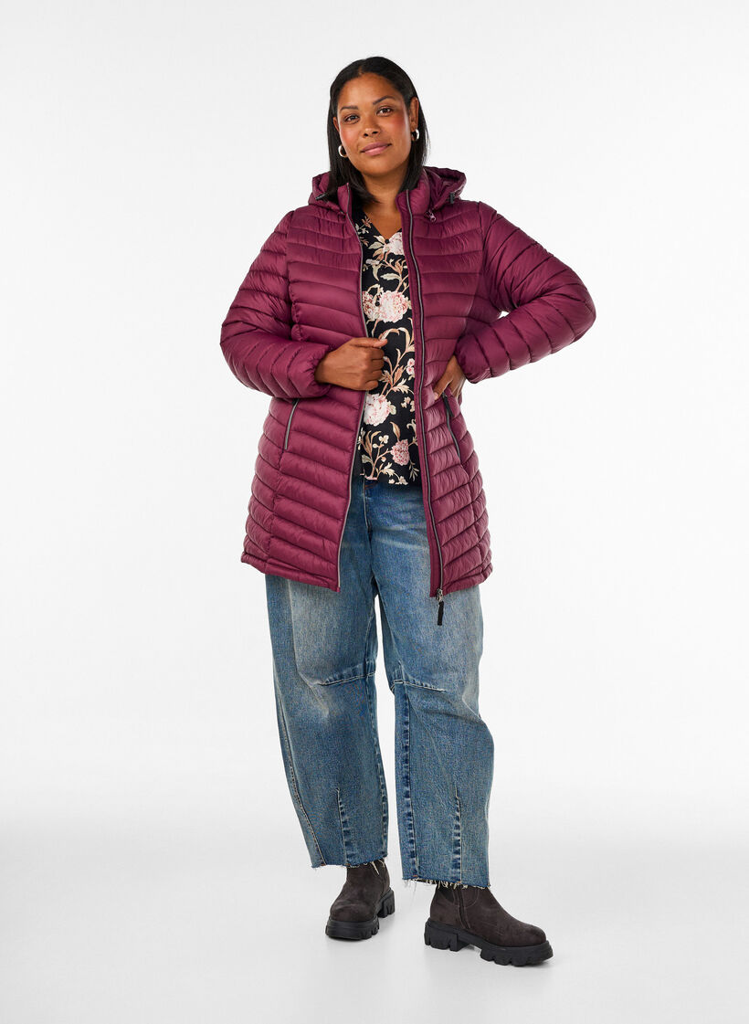 Kevyt takki, jossa on taskut ja irrotettava huppu, Punainen, Model image number 1