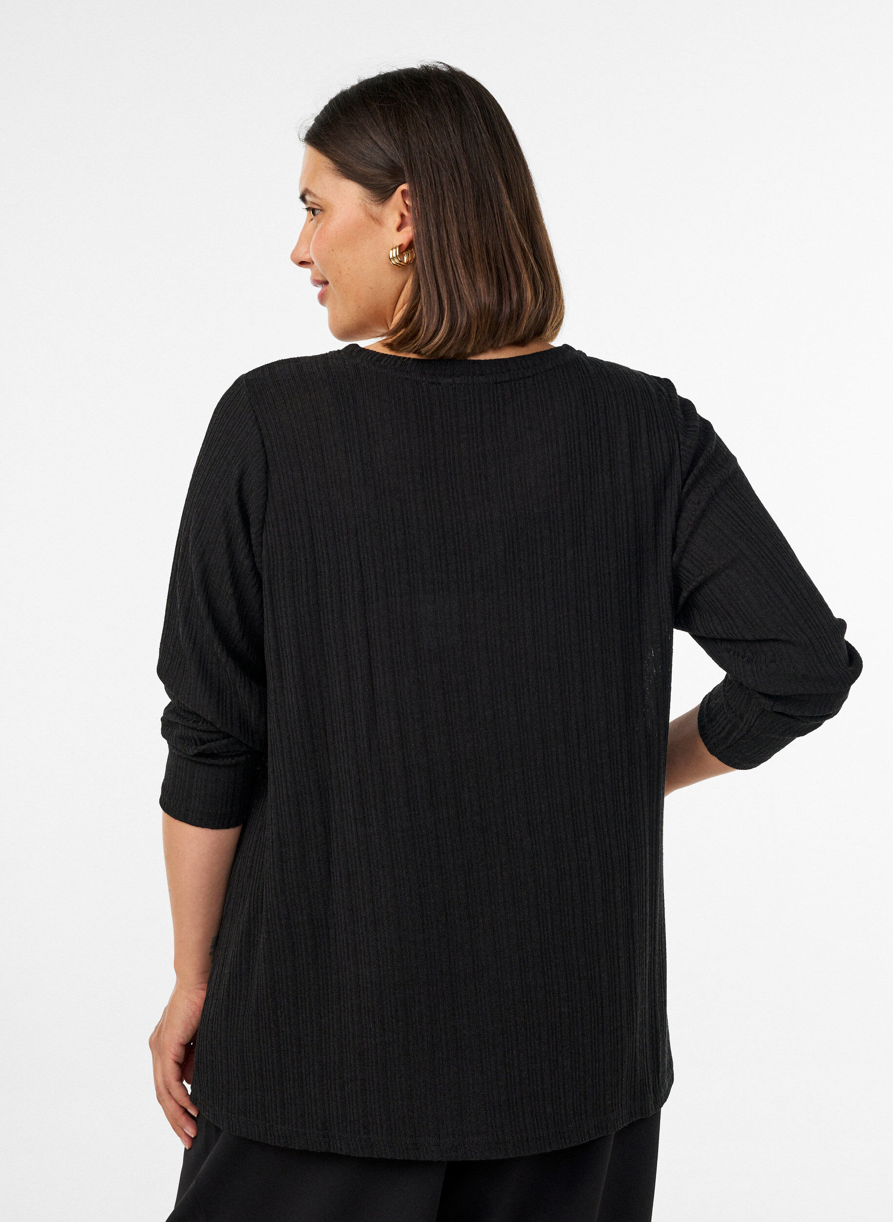 ZizziJerseypusero ribatulla rakenteella ja pitkill&auml; hihoilla, Musta, Model image number 2