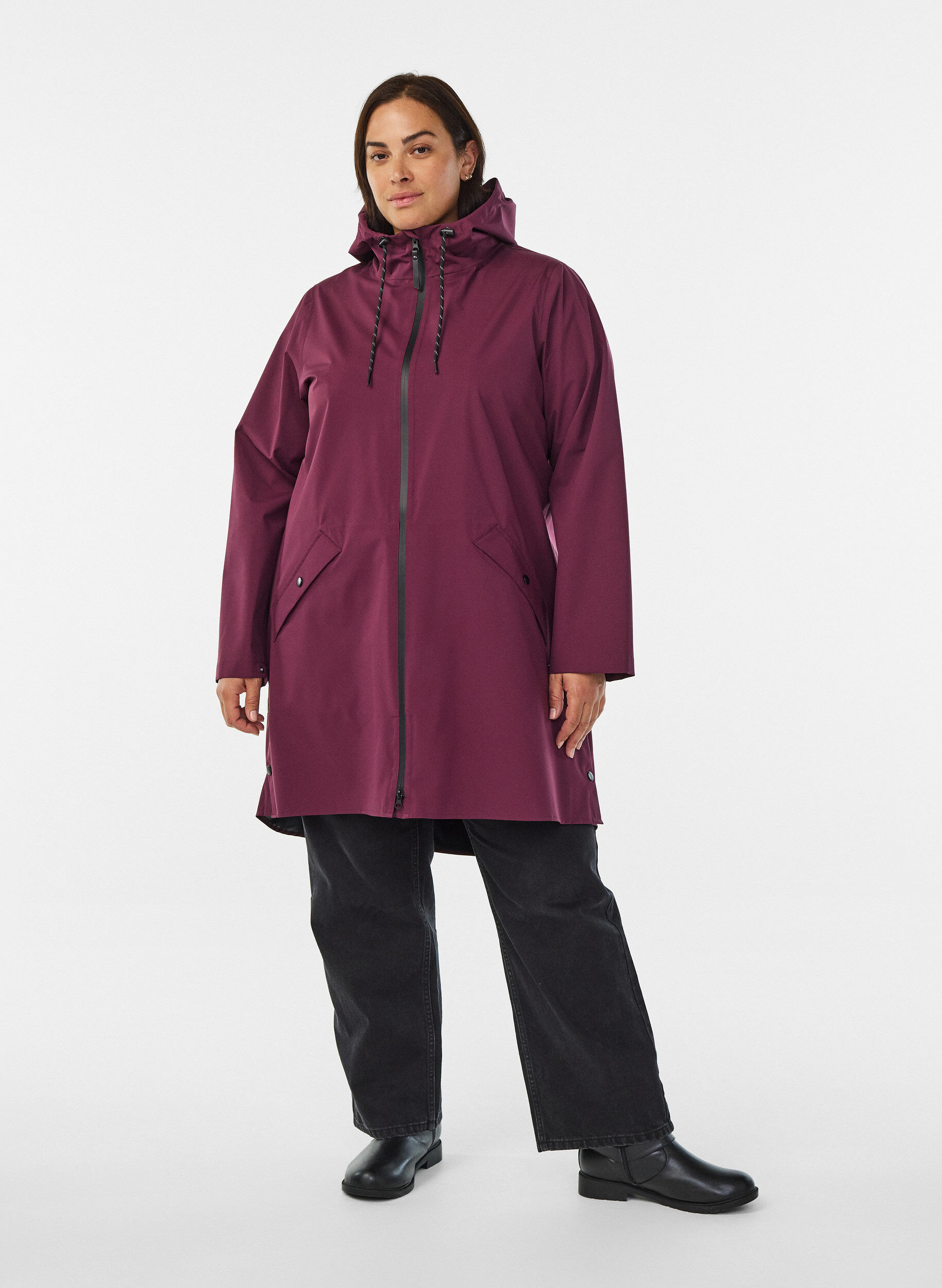 ZizziSadetakki, jossa on taskut ja huppu, Tumma Bordeaux, Model image number 1