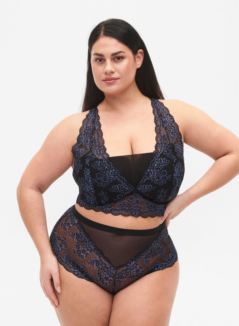 Pitsialushousut korkealla vyötäröllä, Black w. blue lace, Model image number 0