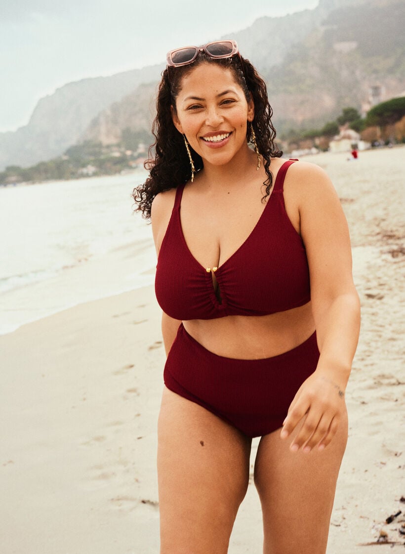 Strukturoitu bikinitoppi kultaisella yksityiskohdalla, Punainen, Image