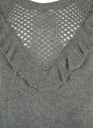 Neulottu villapusero röyhelökoristeella, Dark Grey Melange, Packshot image number 2