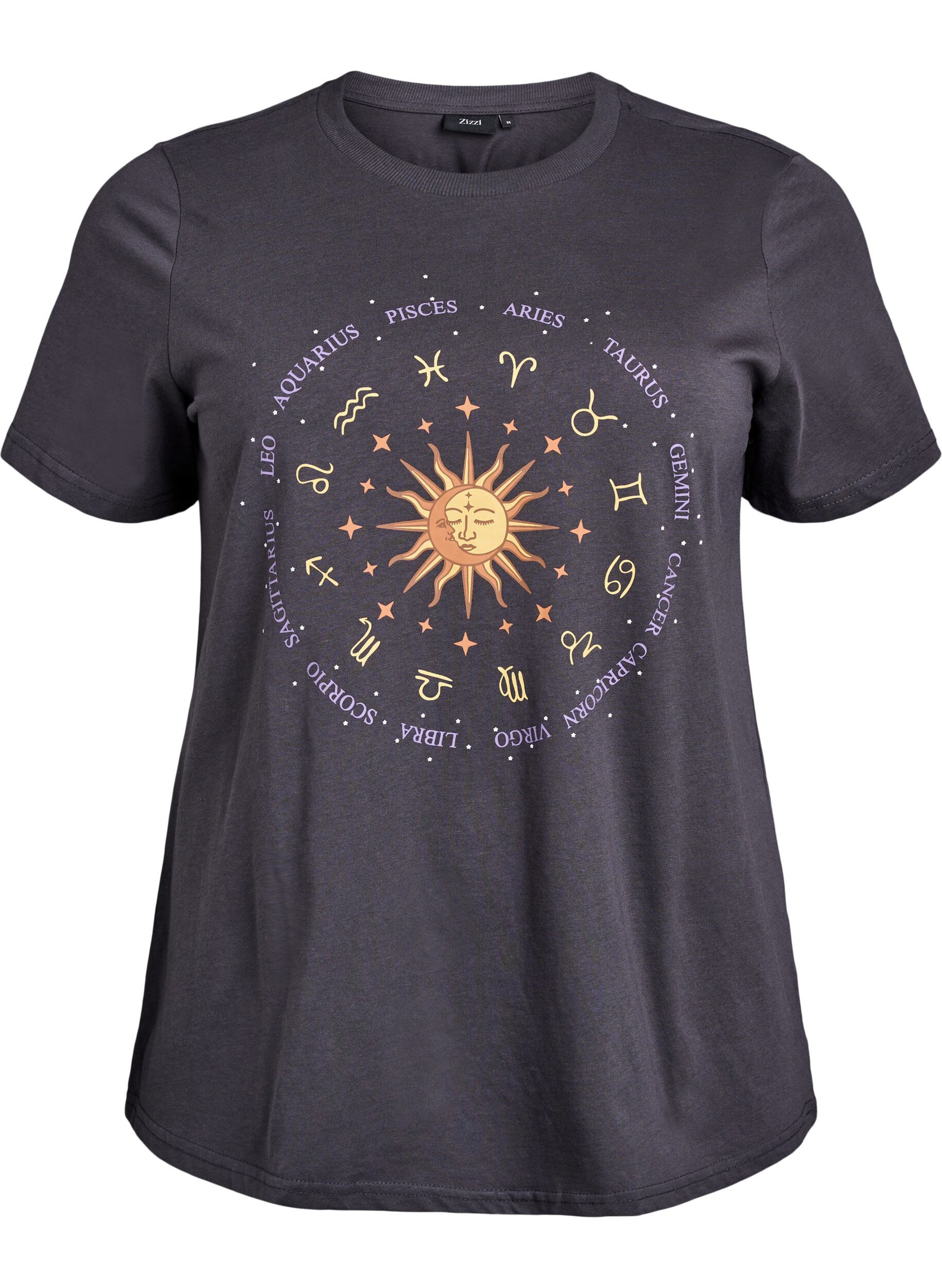 Zizzi Puuvilla T-paita etupainatuksella, Harmaa, Packshot image number 0