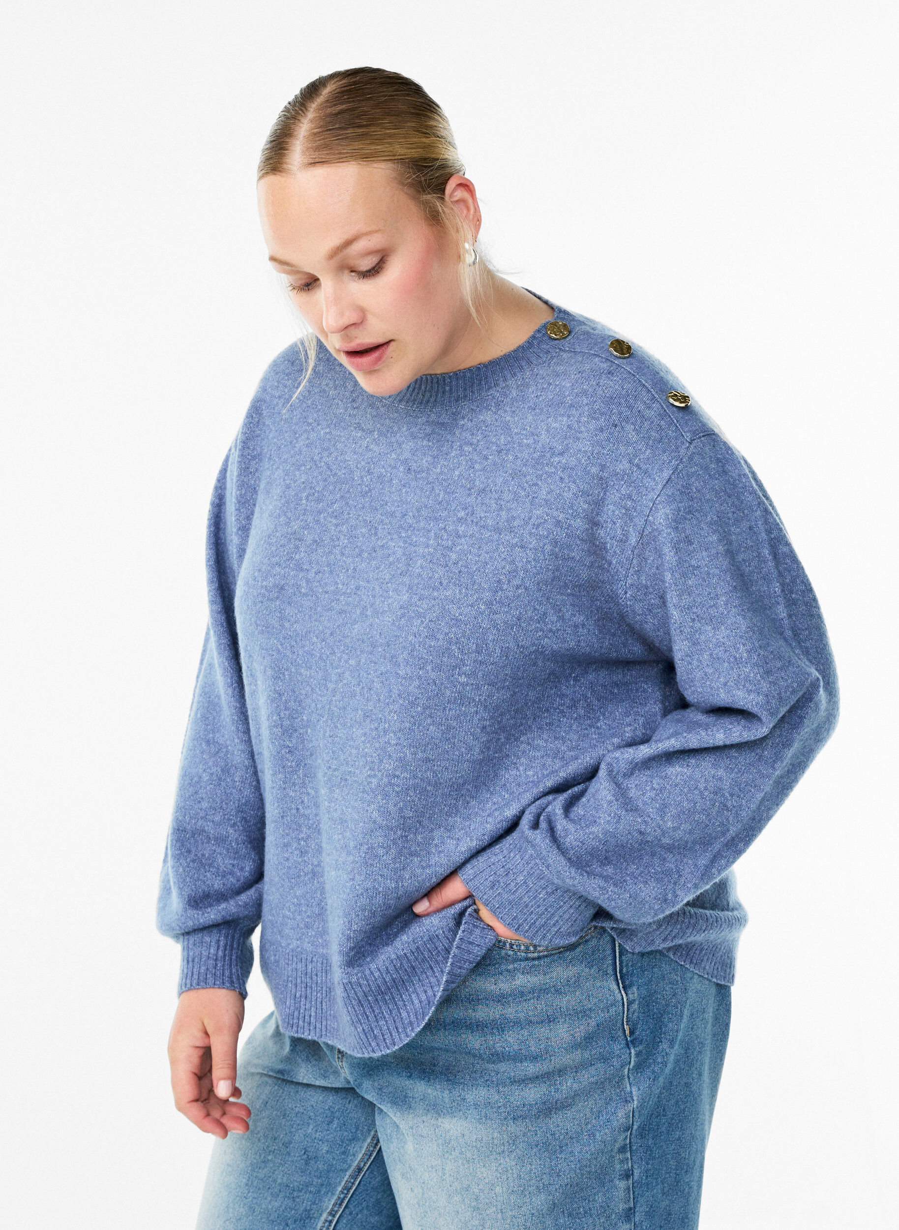 ZizziNeulepusero nappiyksityiskohdalla, Sininen, Model image number 0