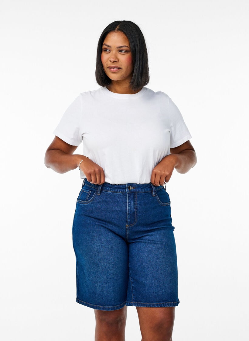 Rento denimshortsit korkealla vy&ouml;t&auml;r&ouml;ll&auml;, Sininen, Model image number 0