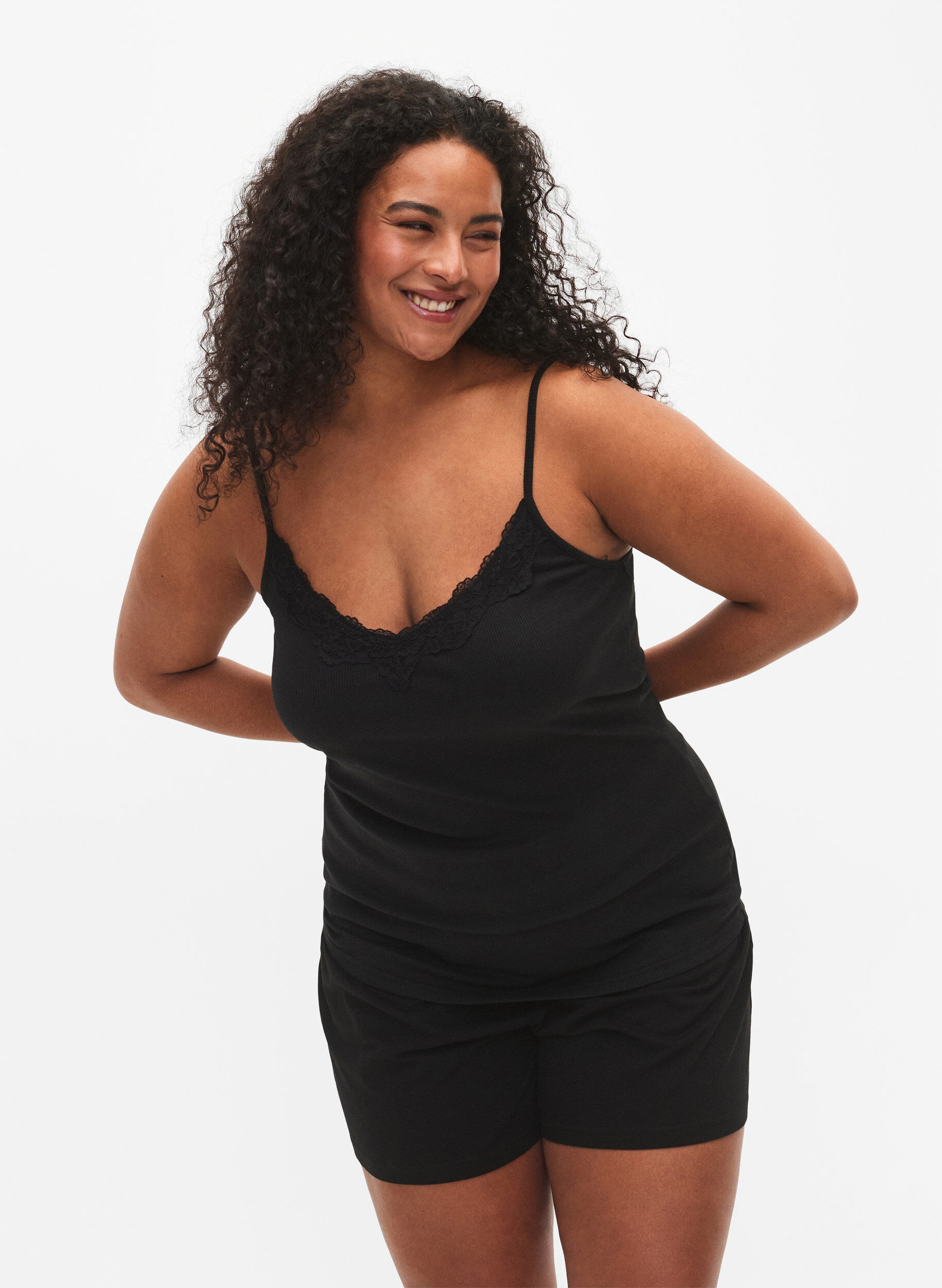 Zizzi2-pack ribatut y&ouml;topit, Black/Black, Model image number 0