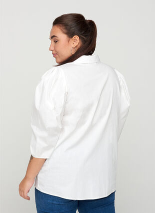 Puuvillainen paita 3/4-pituisilla puhvihihoilla, Bright White, Model image number 1