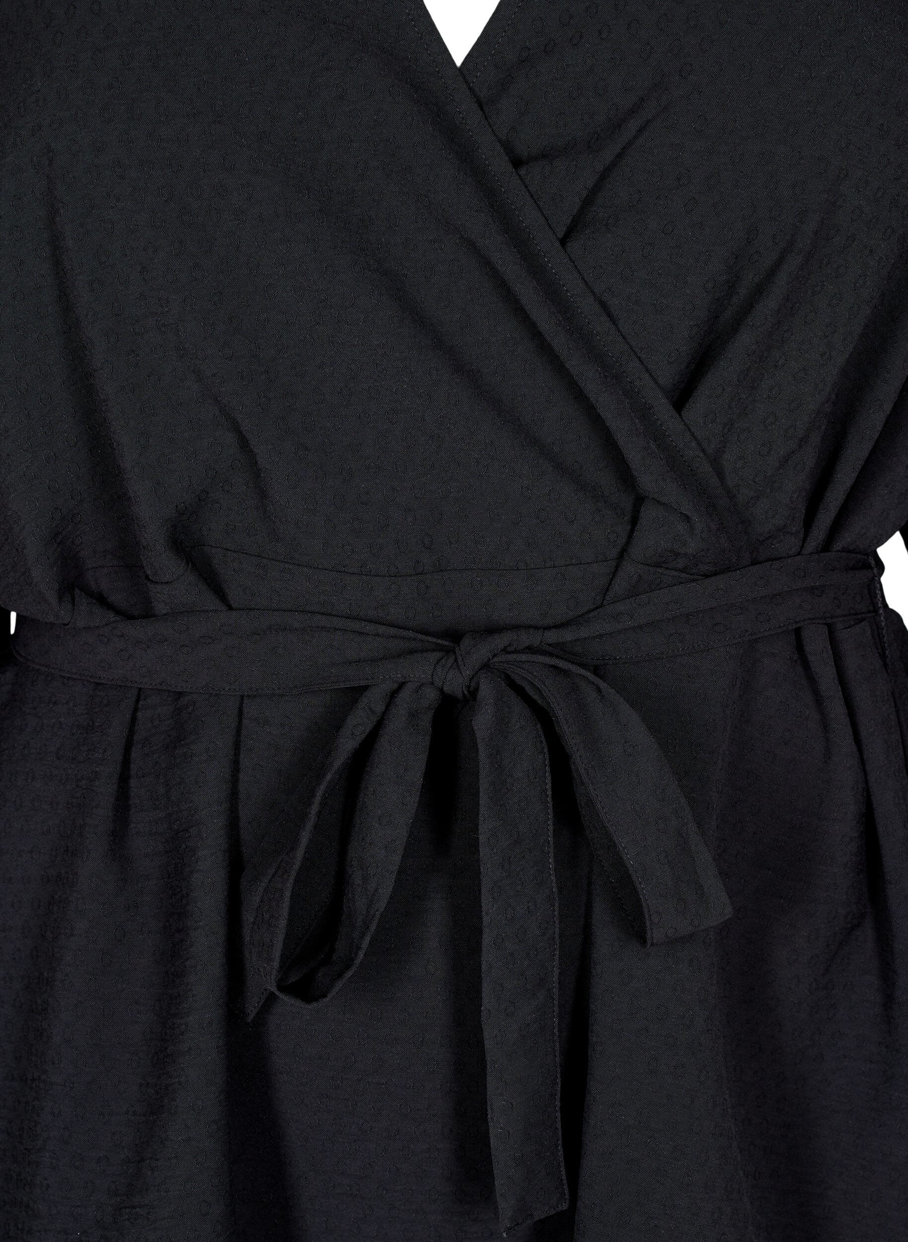 Zizzi Pitk&auml;hihainen kietaisupusero solmukiinnityksell&auml;, Musta, Packshot image number 2