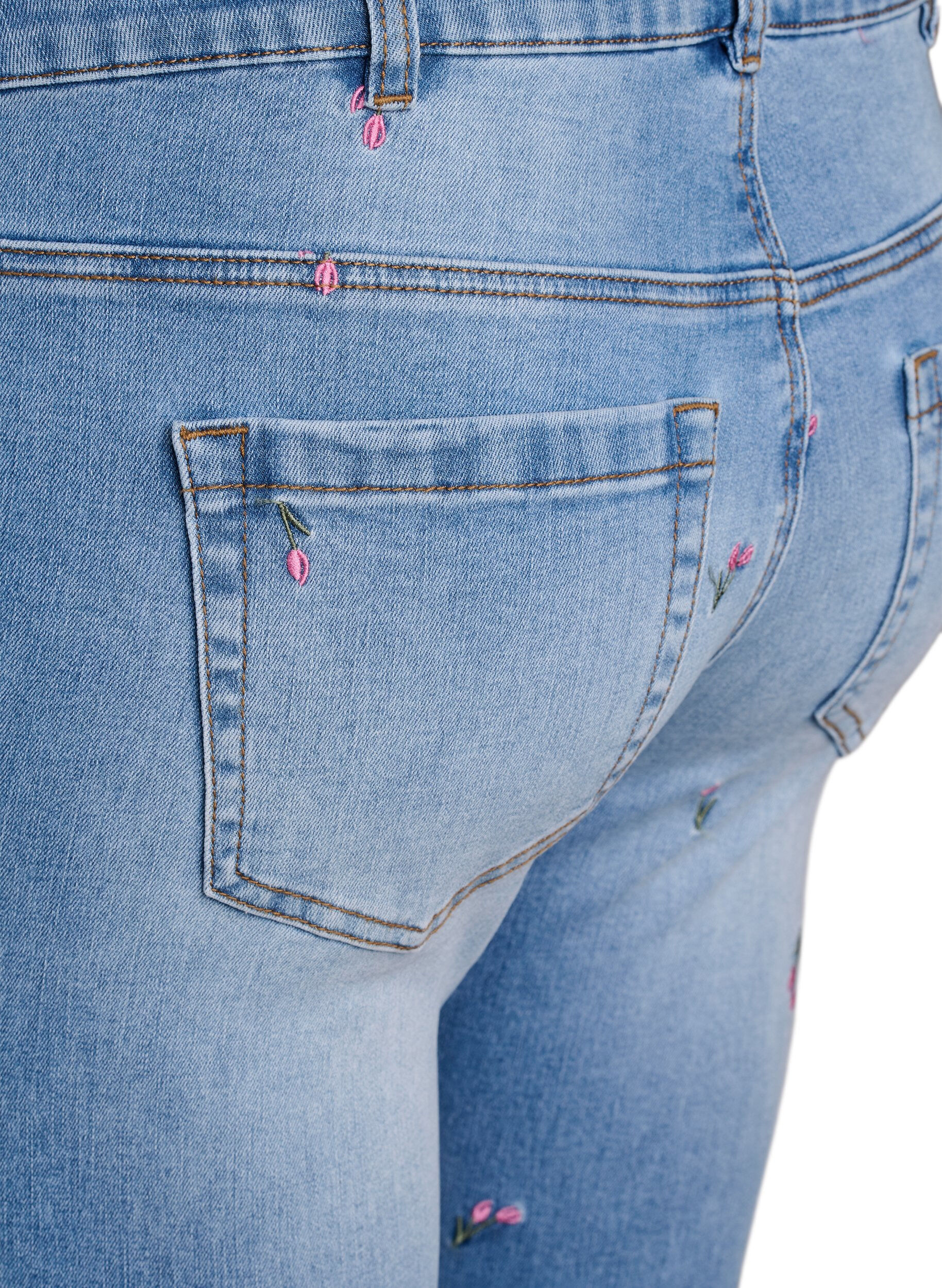 Zizzi Bootcut-farkut kukkabrodeerauksilla, Sininen, Packshot image number 3