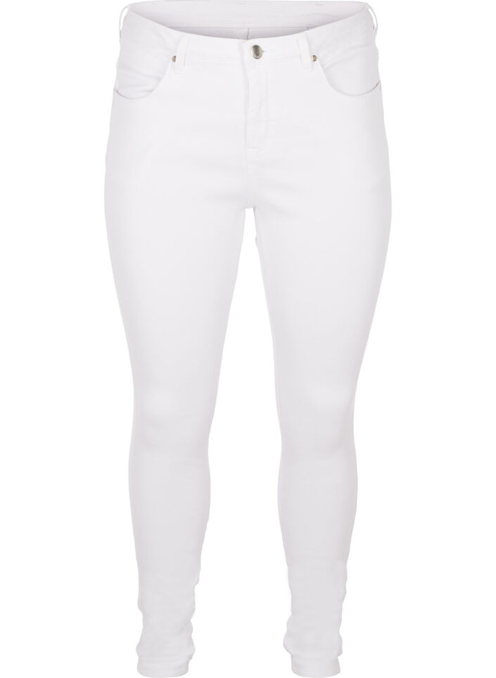 Super slim Amy-farkut korkealla vy&ouml;t&auml;r&ouml;ll&auml;, White, Packshot image number 0
