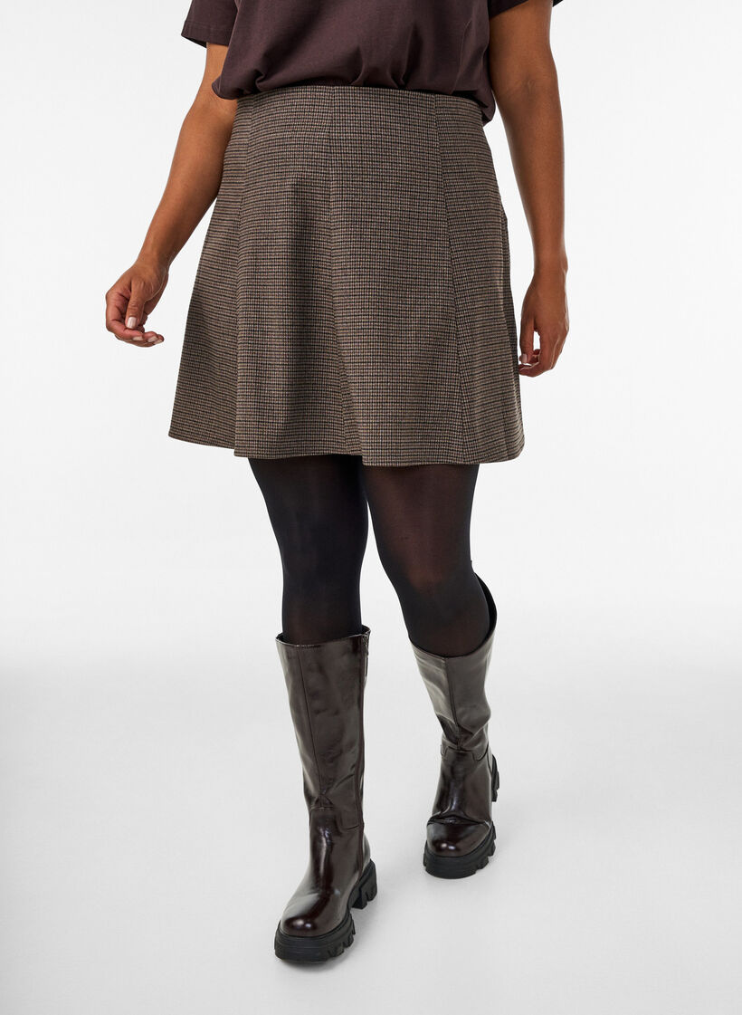 Pieni ruudullinen A-linjainen hame, Ruskea, Model image number 3