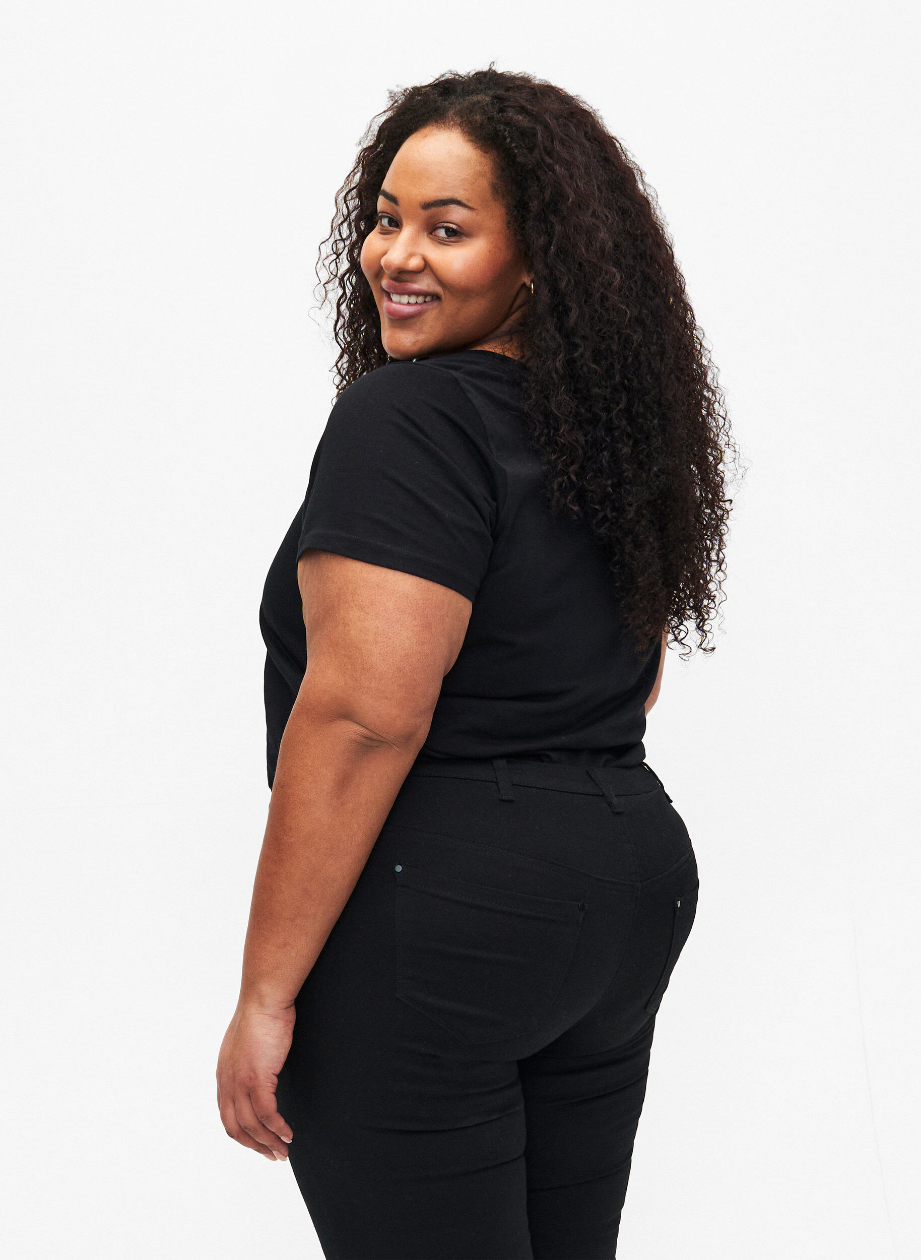 Zizzi Kuvioitu puuvillainen T-paita, Black w. Flower, Model image number 1