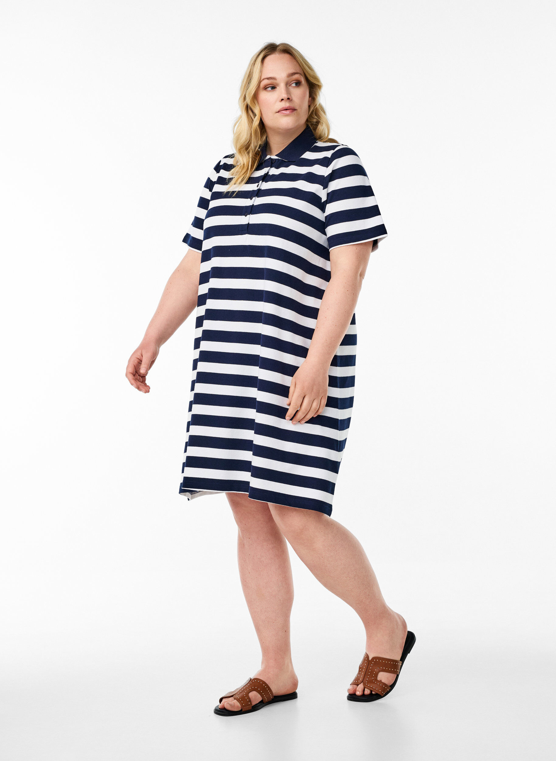 Zizzi Lyhyt A-linjainen poolomekko, Sininen, Model image number 1