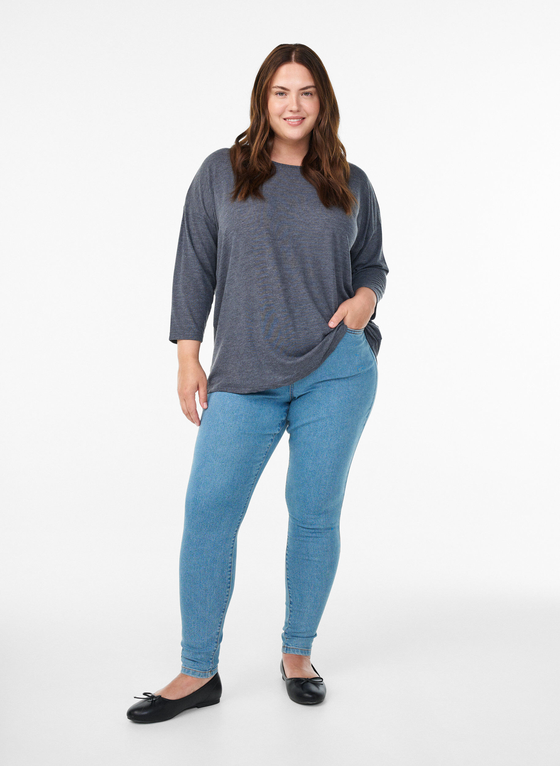 ZizziJersey -pusero 3/4-hihoilla, Harmaa, Model image number 1