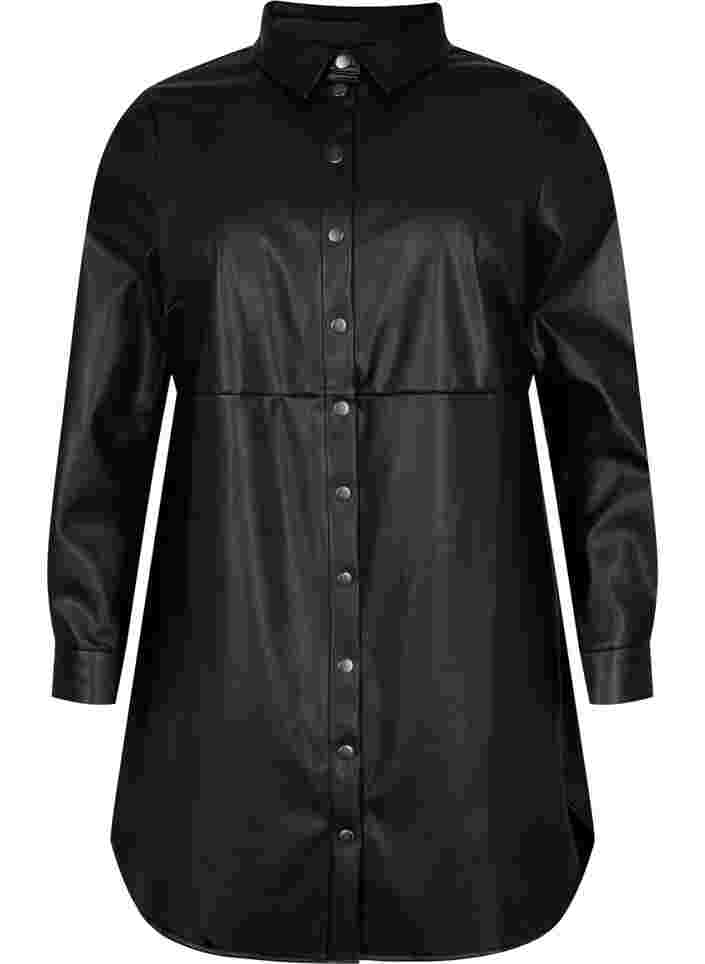 Pitkä tekonahkainen paita, Black, Packshot image number 0