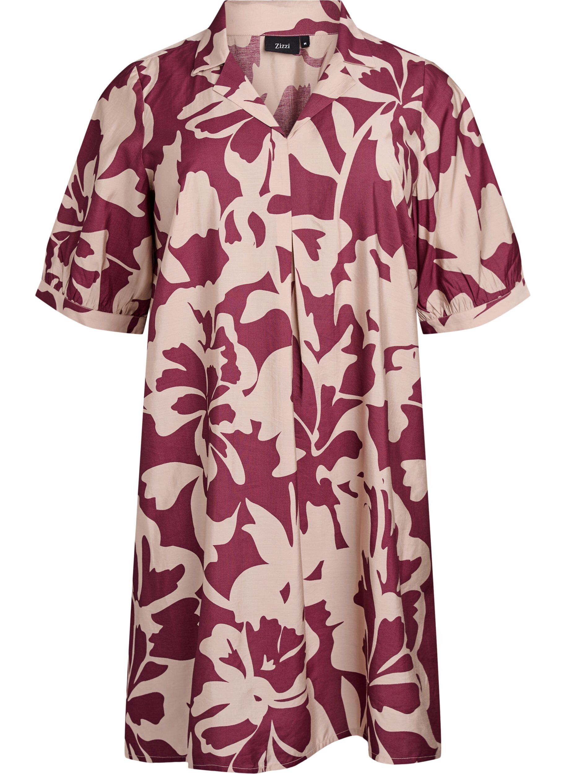 Zizzi Polvipituinen mekko printill&auml; ja V-p&auml;&auml;ntiell&auml;, Punainen, Packshot image number 0