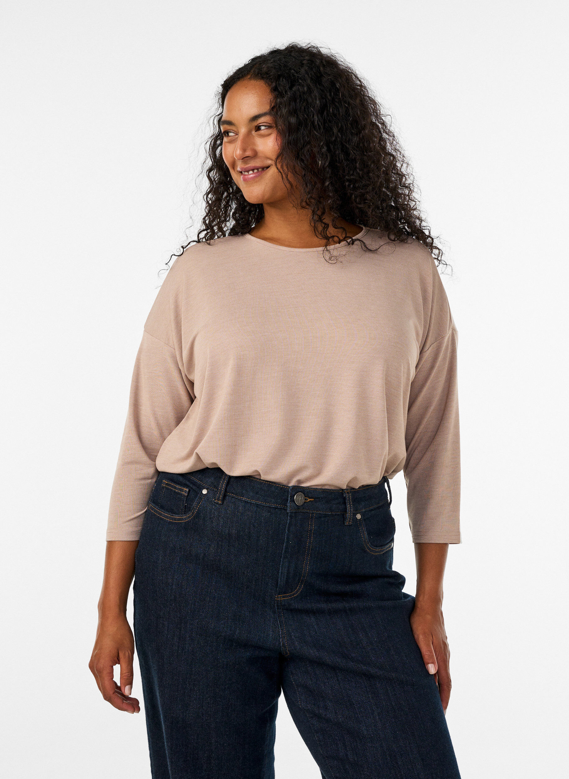 ZizziJersey -pusero 3/4-hihoilla, Beige, Model image number 0