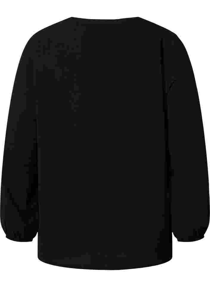 Yksivärinen pusero v-aukolla, Black, Packshot image number 1