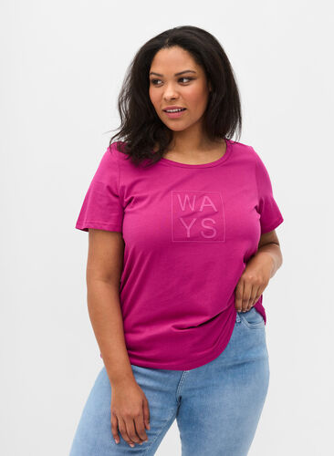 Lyhythihainen puuvillainen t-paita printillä , Festival Fuchsia WAY, Model image number 0