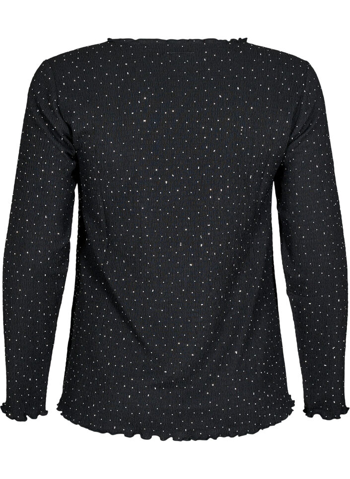 Pitkähihainen paljettipaita kristalleilla, Musta, Packshot image number 1