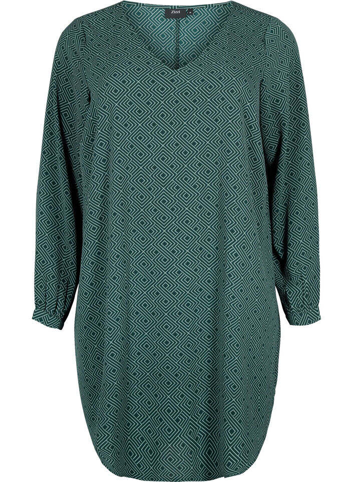 V-kauluksellinen mekko kuviolla, Scarab Graphic AOP, Packshot image number 0