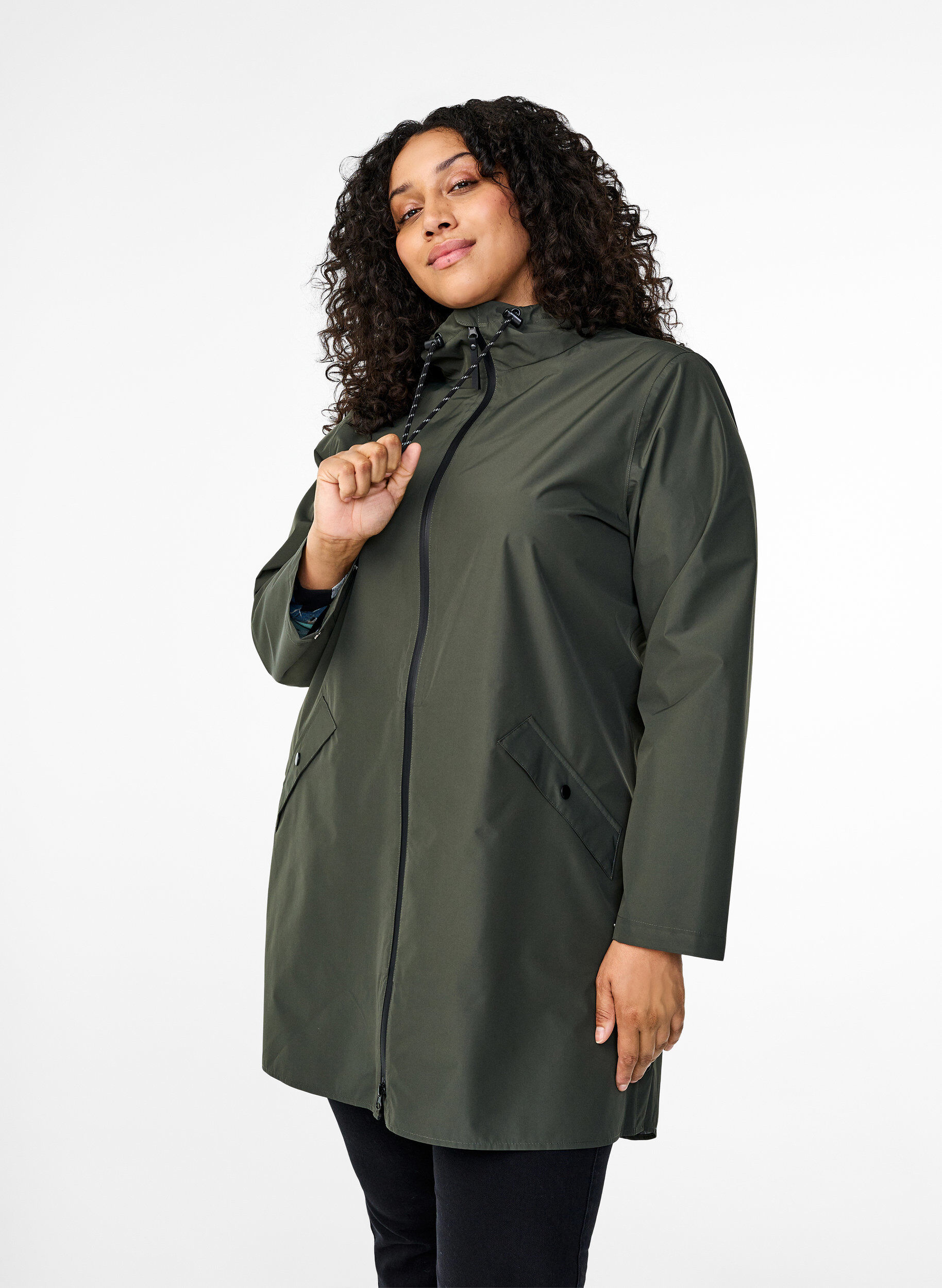 ZizziSadetakki, jossa on taskut ja huppu., Vihre&auml;, Model image number 0