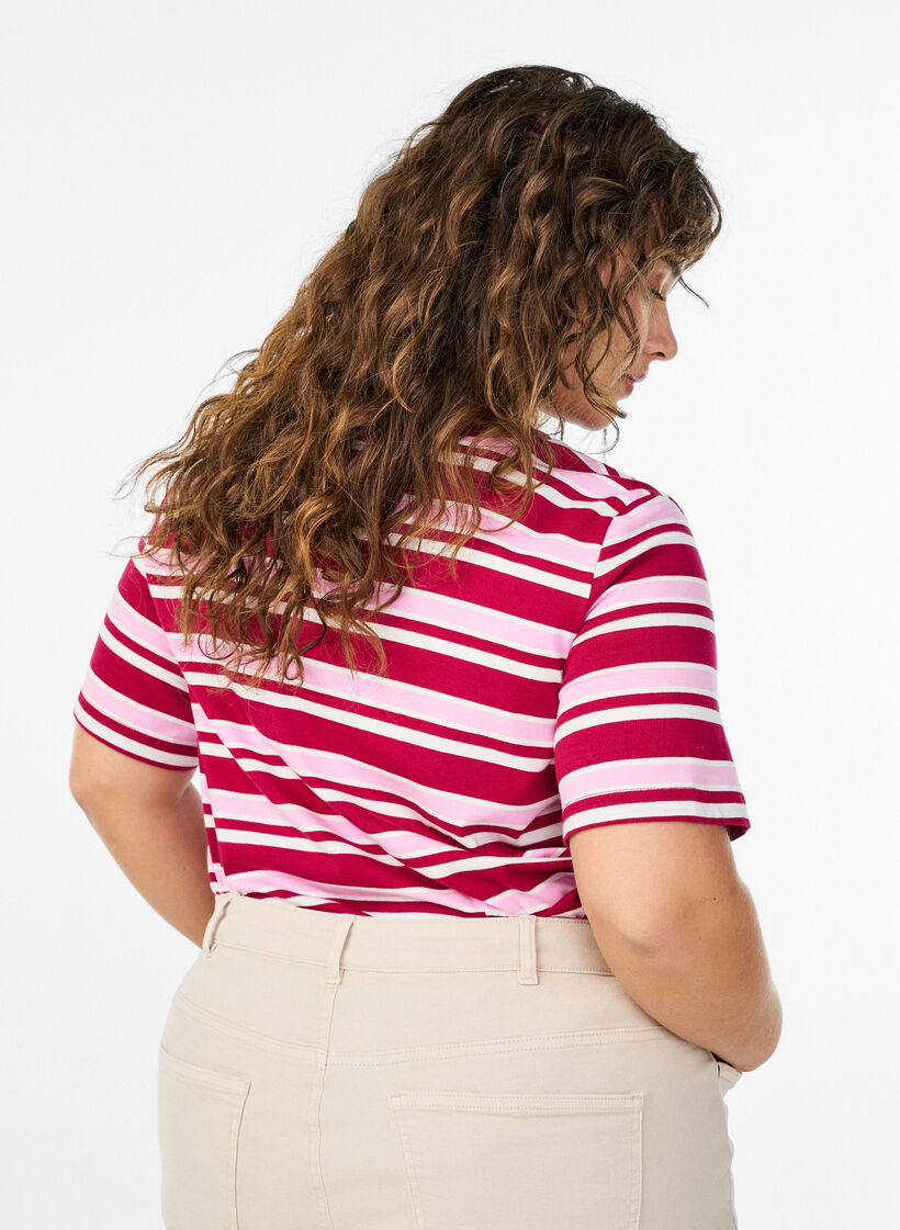 Puuvillainen raidallinen t-paita, Vaaleanpunainen, Model image number 2
