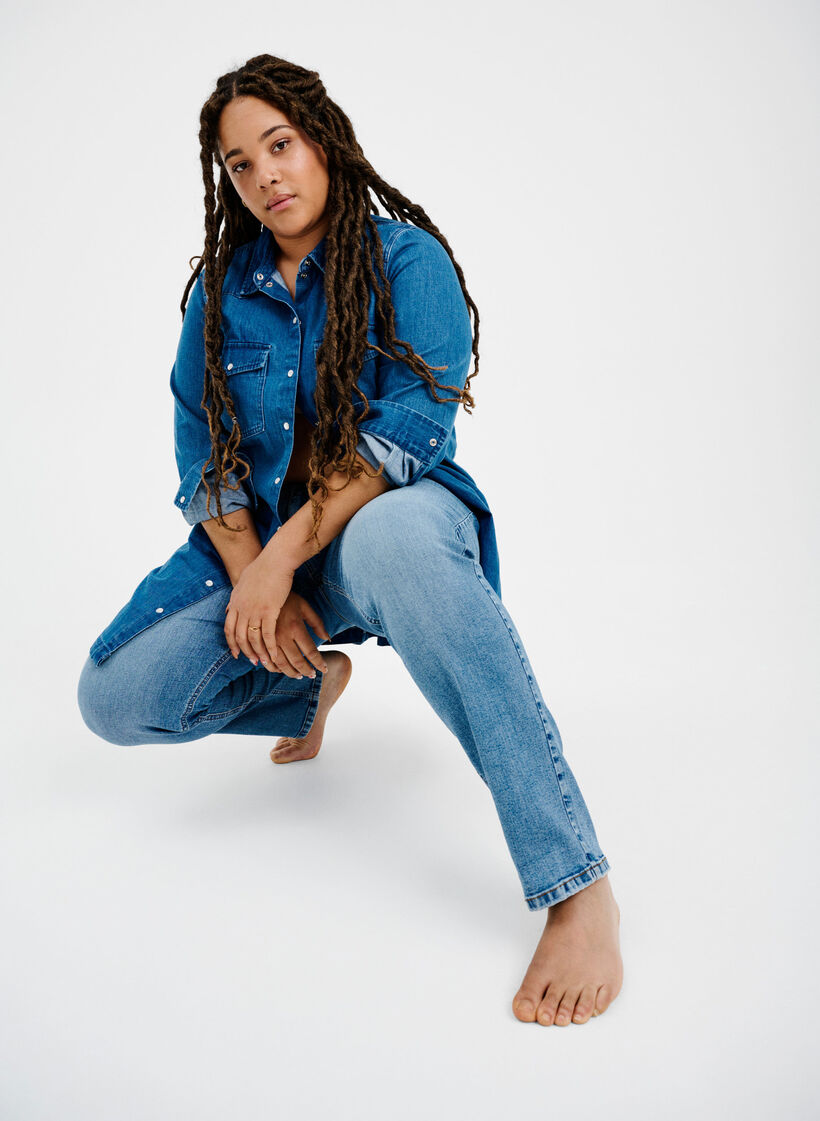 Kaksiväriset Mille Mom Fit -farkut, Lt. B. Comb, Image image number 1