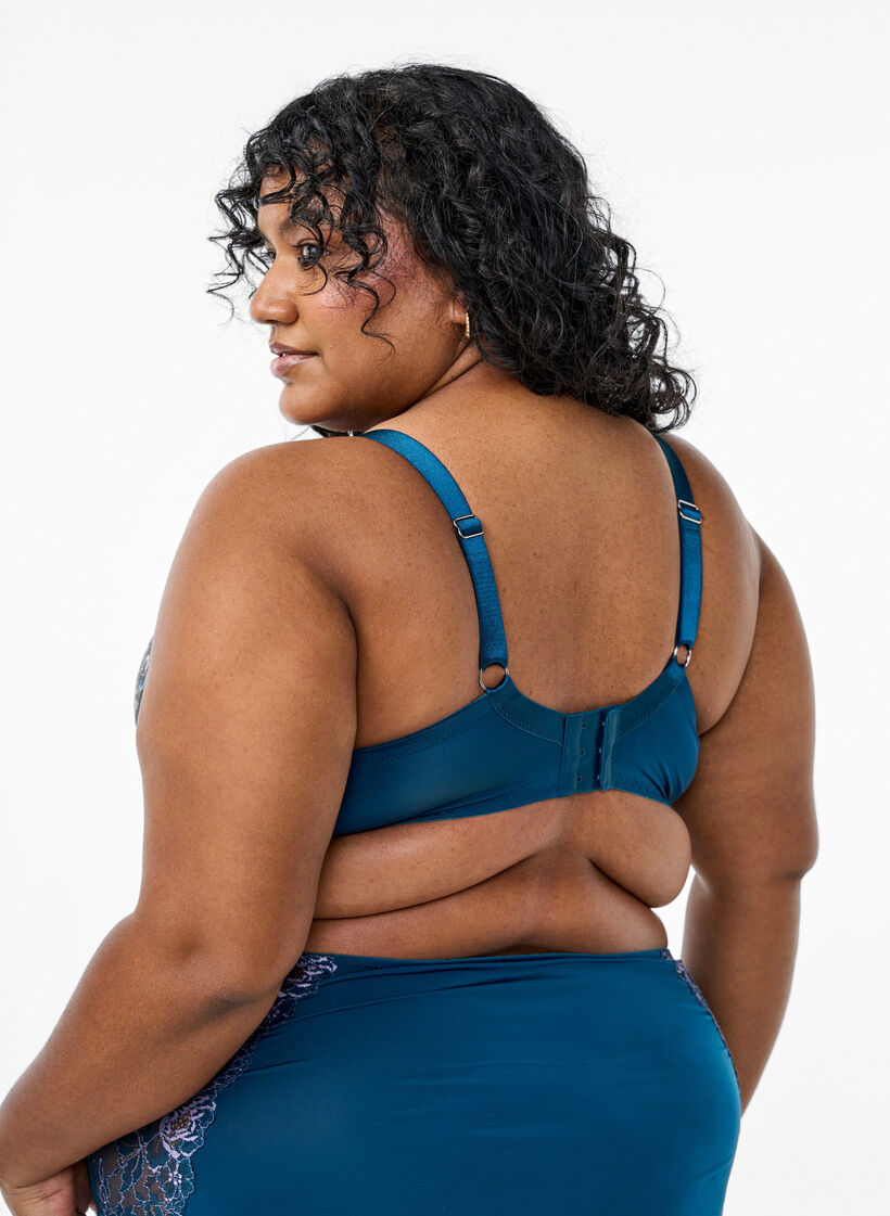 Kaarituelliset rintaliivit pitsillä ja topatuilla kupeilla, Sininen, Model image number 2