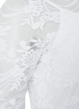 Pliseerattu mekko pitsillä ja 3/4-hihoilla, Bright White, Packshot image number 3