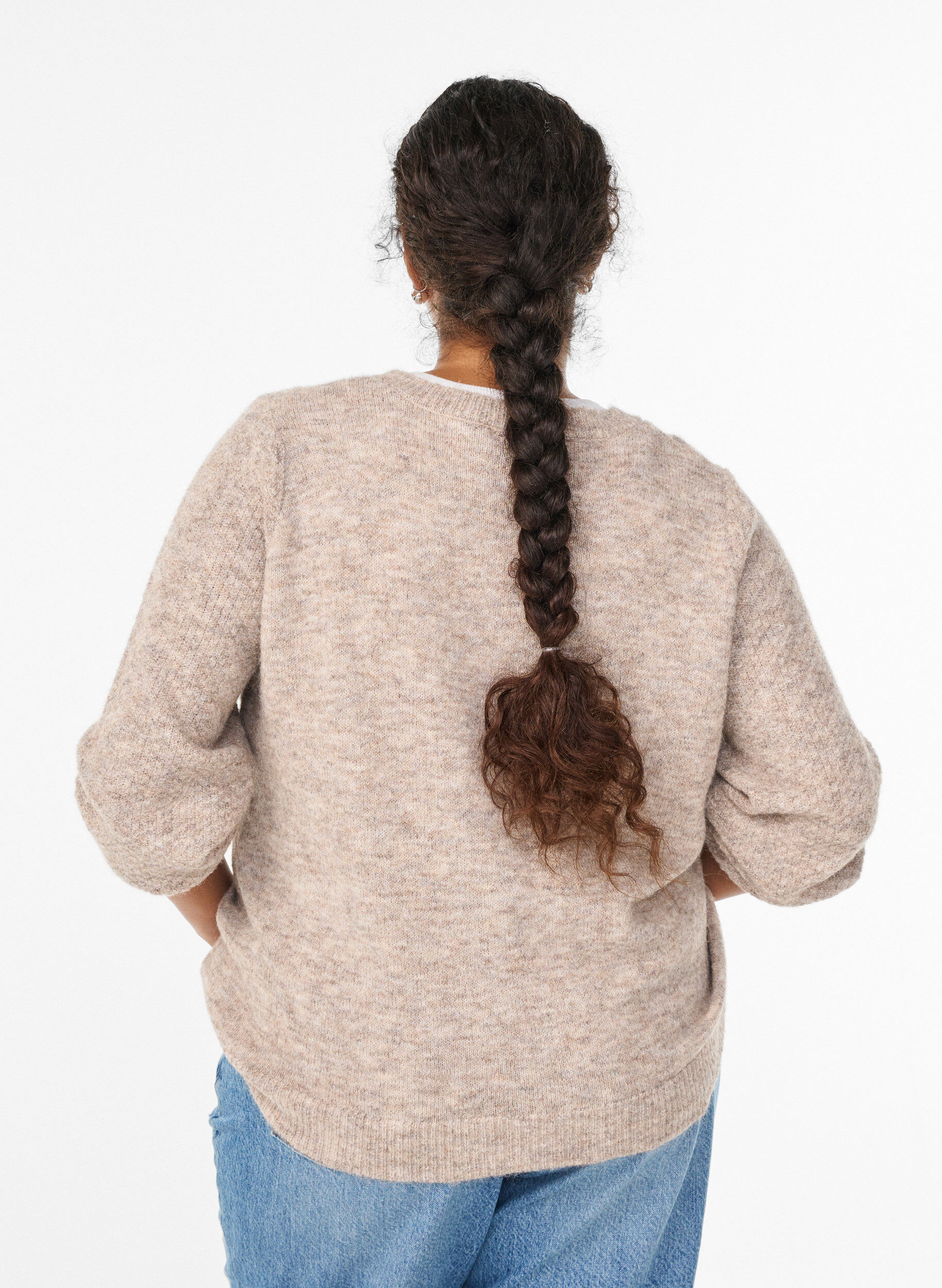 ZizziNeuletakki rusetinapeilla ja avoneulekuviolla, Beige, Model image number 2