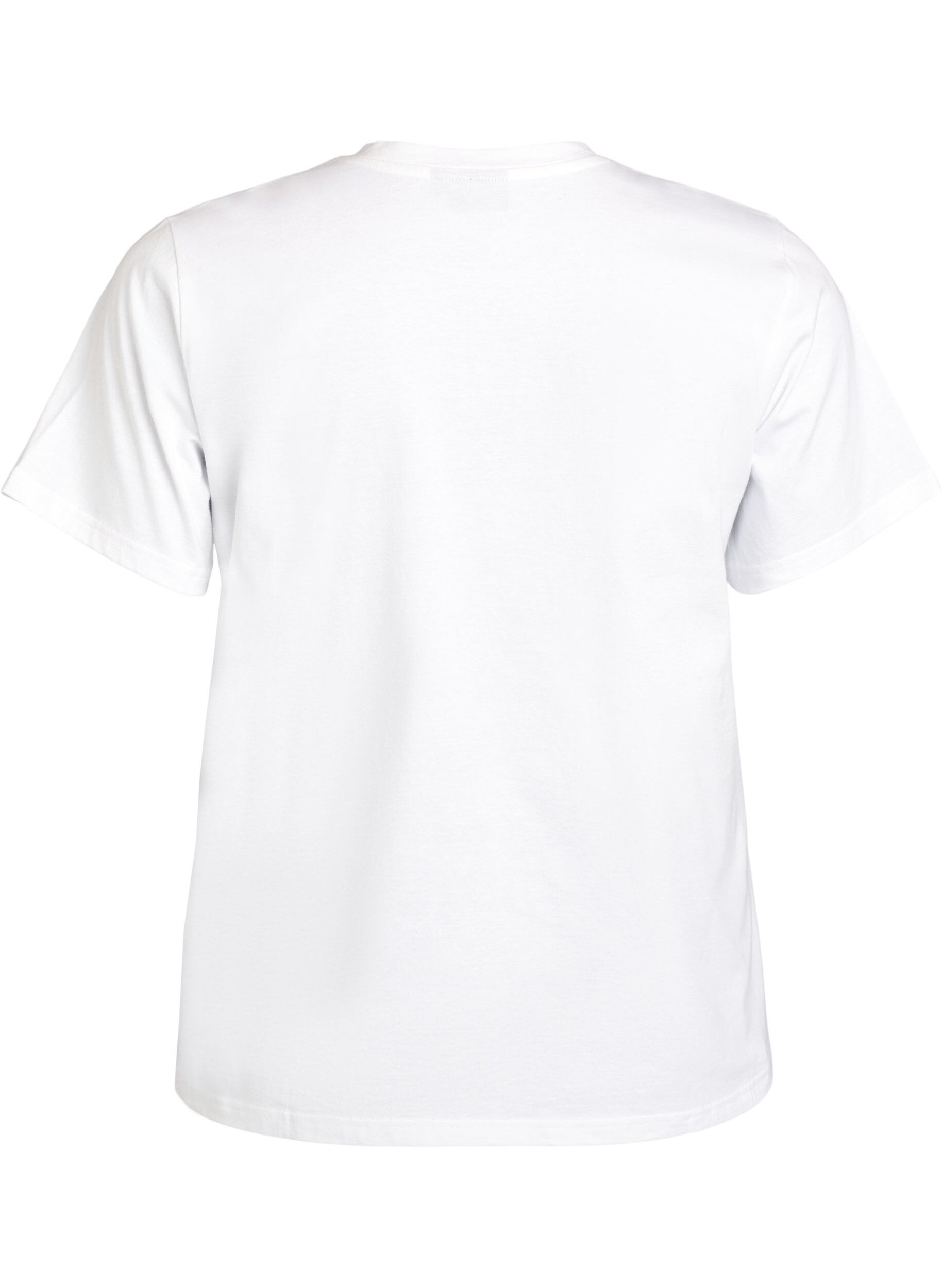 Zizzi Paljettikukilla koristeltu T-paita, Valkoinen, Packshot image number 1