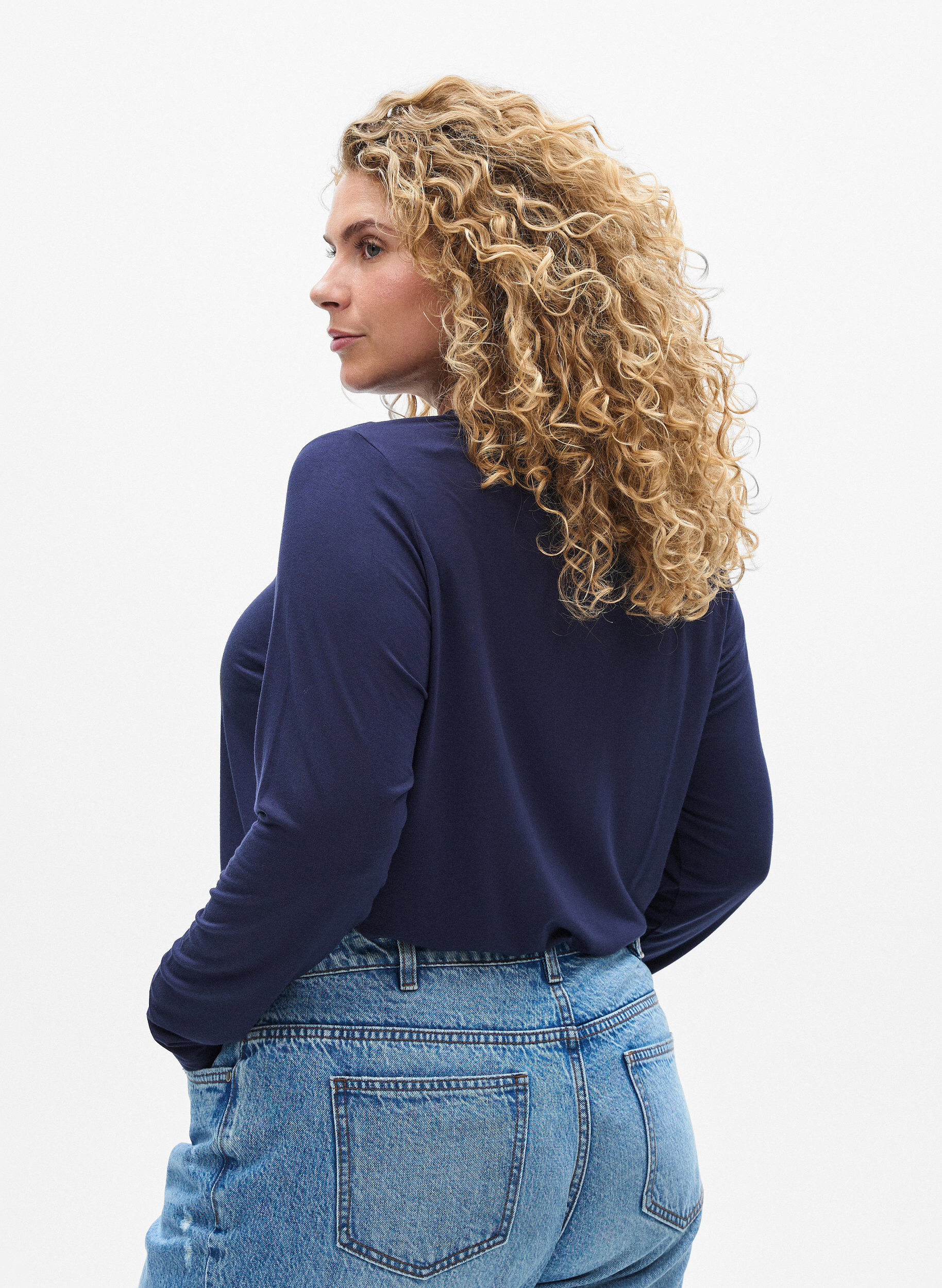 ZizziYksiv&auml;rinen pusero pitkill&auml; hihoilla, Sininen, Model image number 2