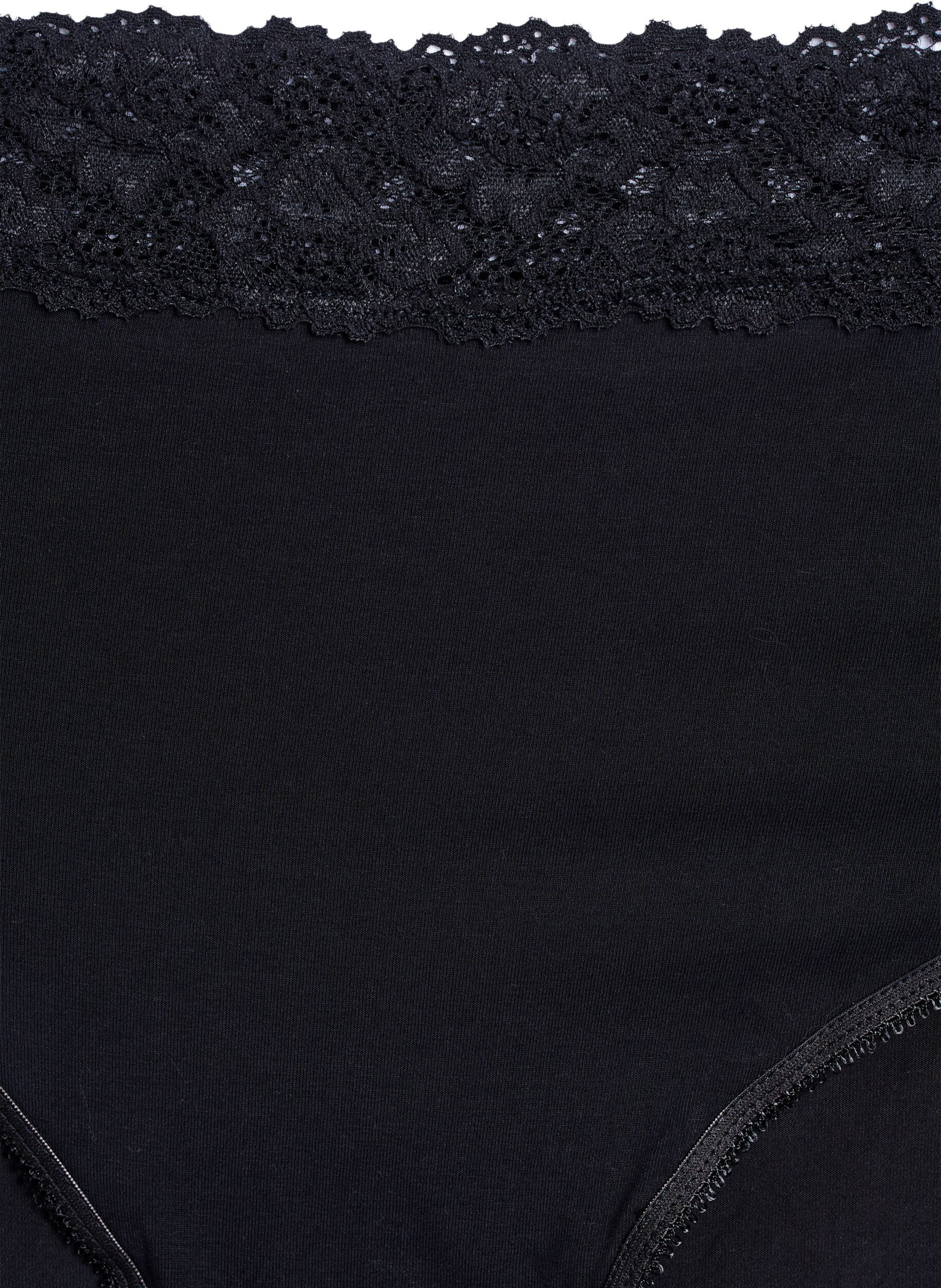 Zizzi 2kpl puuvillaisia alushousuja pitsill&auml;, Musta, Packshot image number 2