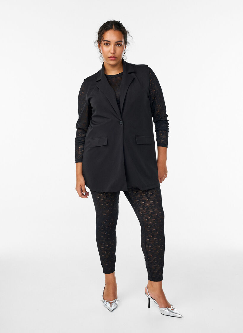 Korkeavyötäröiset pitsileggingsit, Musta, Model image number 0