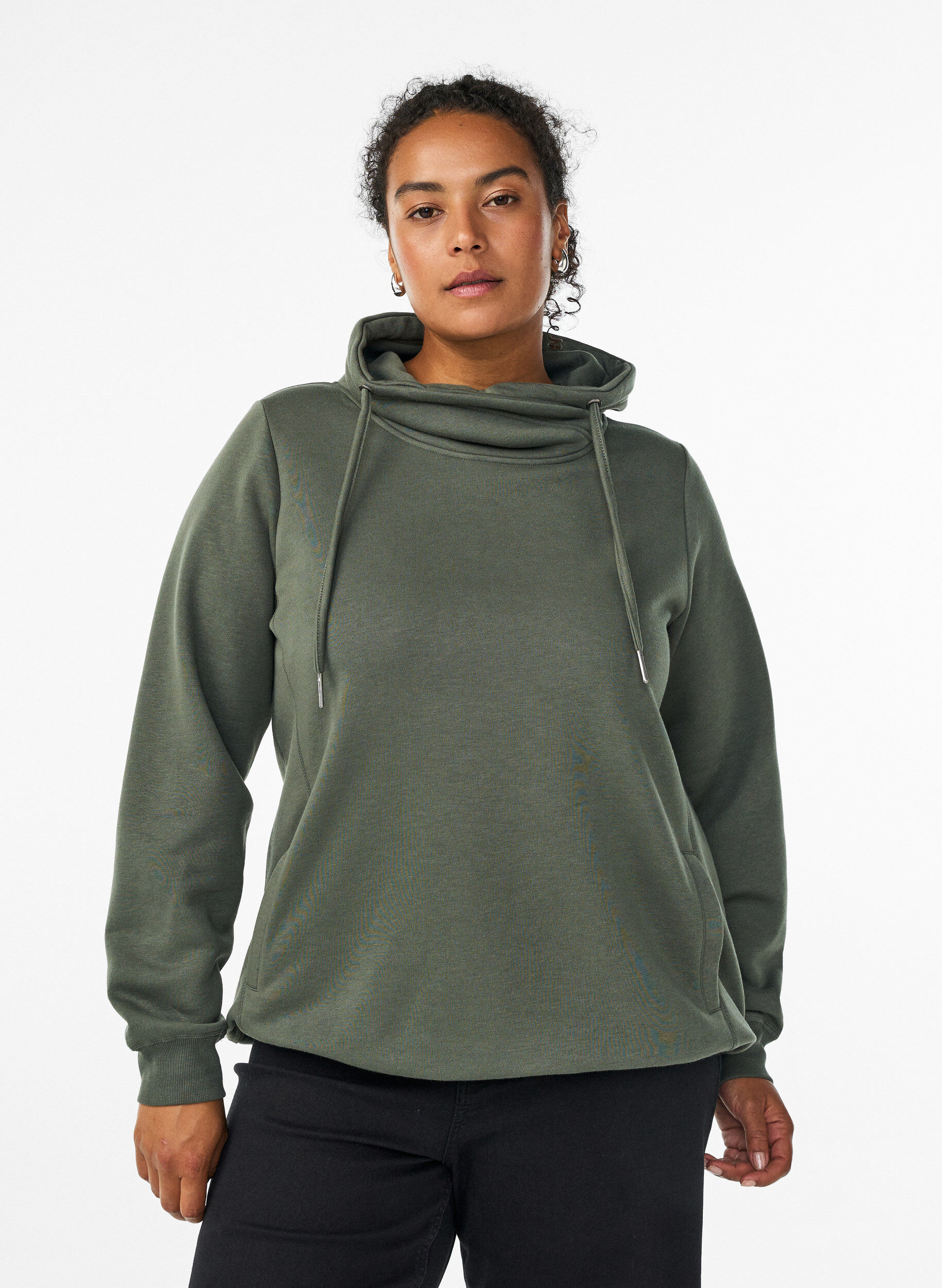 Collegepaita korkealla kauluksella ja taskuilla, Vihre&auml;, Model