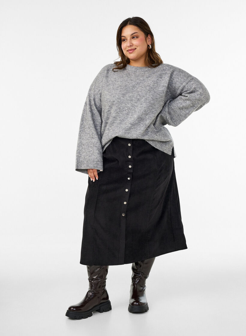 A-linjainen velourhame napeilla, Musta, Model image number 0