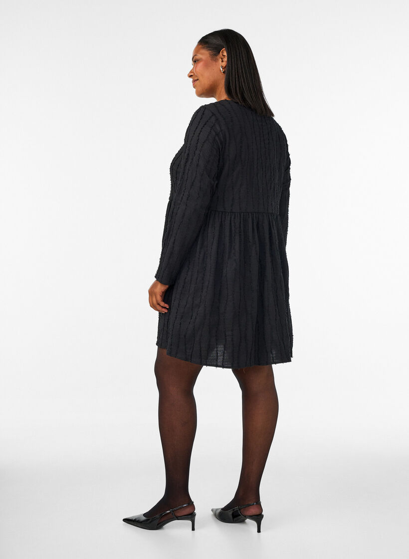 Lyhyt jersey-mekko aaltoilevalla tekstuurilla, Musta, Model image number 2
