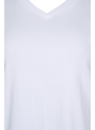Puuvillainen t-paita ribbauksella, Bright White, Packshot image number 2